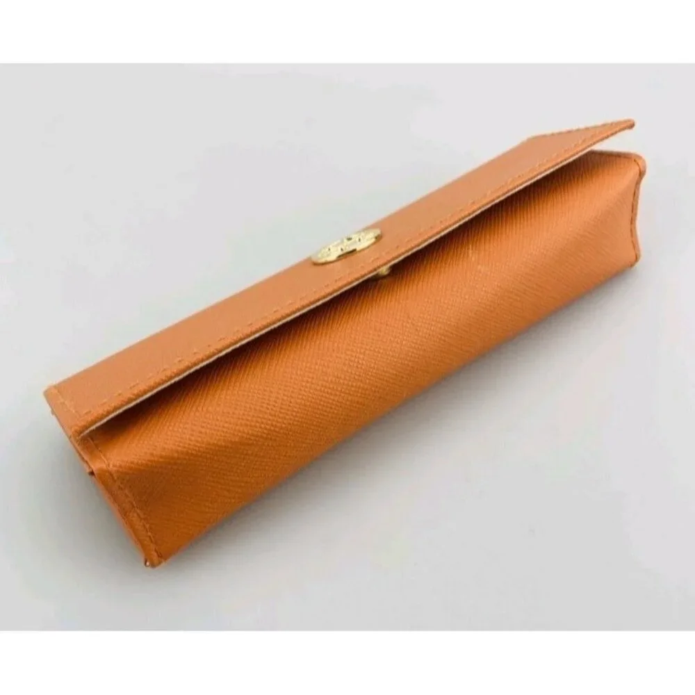 Tory Burch Orange Leather Glasses Case Hard Sunglasses Holder Eyewear Case